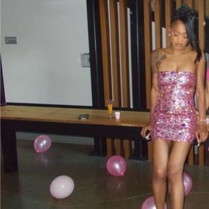 KIM SHUI PINK MINI DRESS IN BEADED PURPLE